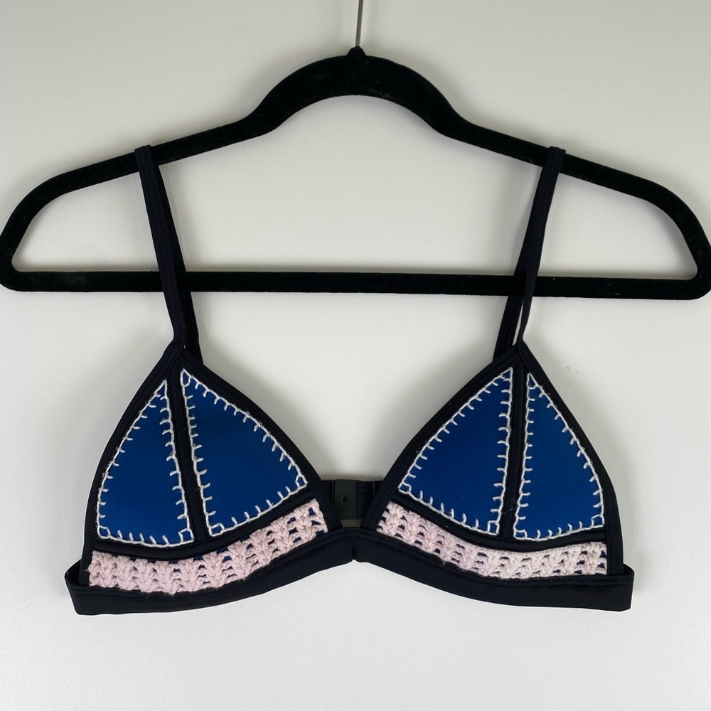 TRIANGL Blue Crochet Bikini Top